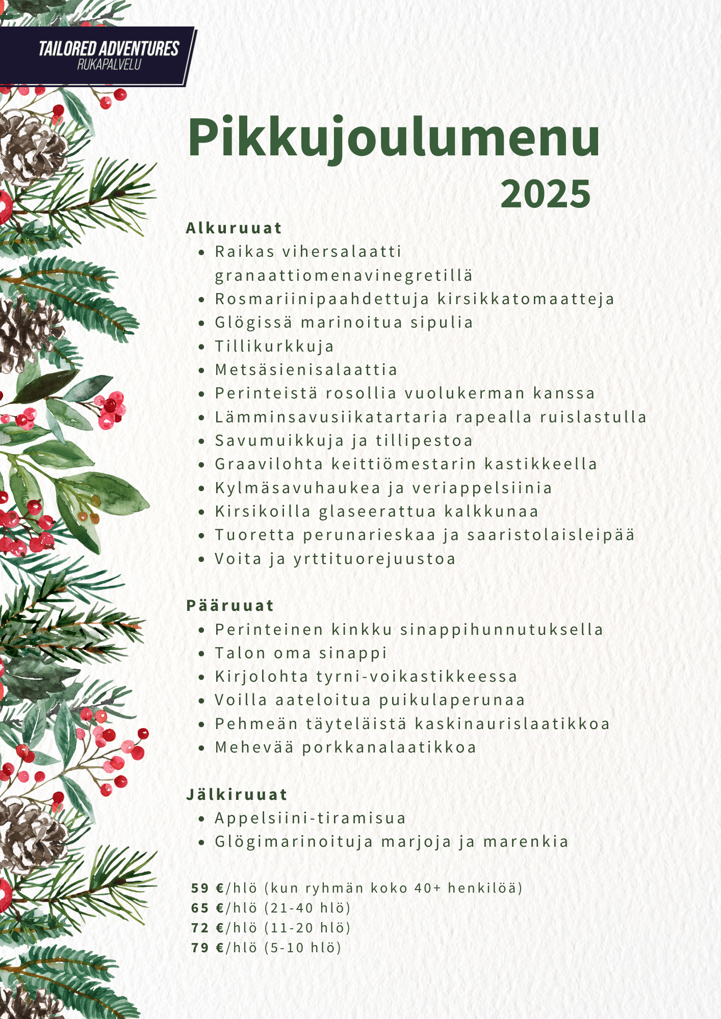 Menu Pikkujoulut Rukalla