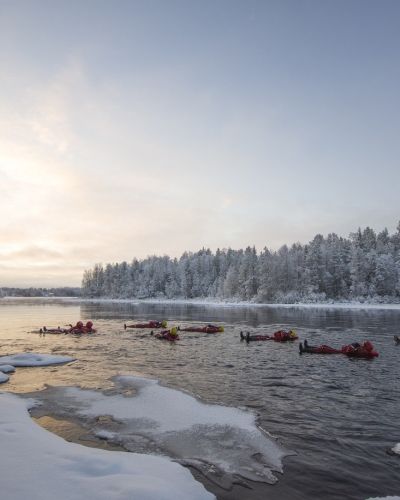 Winter River Floating in Ruka, Lapland